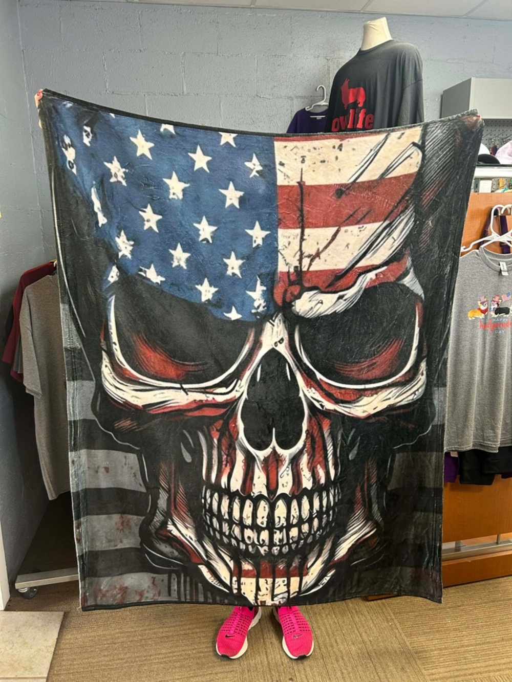 American Flag Skull Throw Blanket - Patriotic Skull Graphic 50“ x 60“